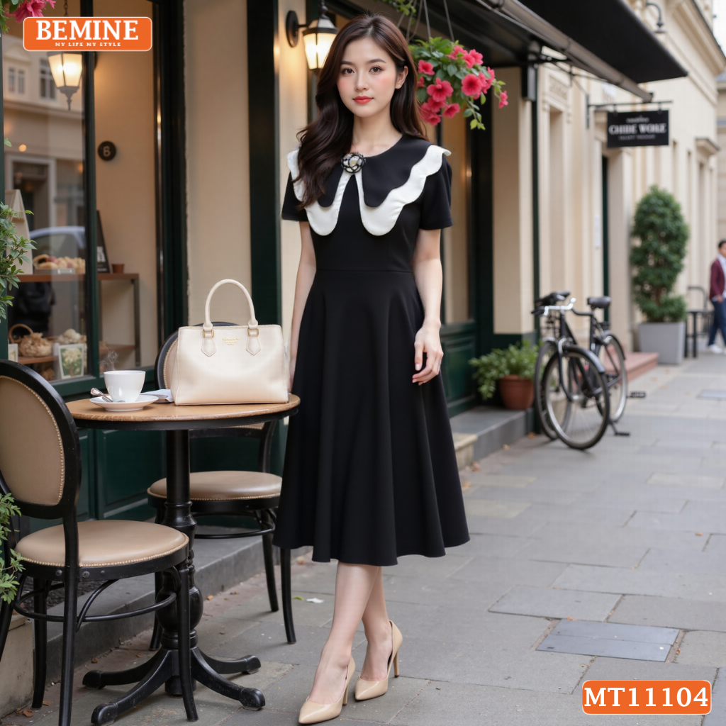 Top 5+ Mẫu Váy Hoa Nhí Trẻ Trung Chị Em Không Nên Bỏ qua Đầm thiết kế BEMINE cổ tròn phối cổ bướm dáng chữ A MT11104